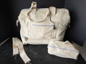 lot 471 image: New Beige Canvas Travel Duffel Bag with Shoe Compartment, Toiletry Pouch and USB Port