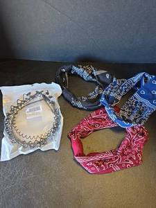 lot 483 image: 3 New Paisley Bandanna Headbands and Set of Metal Hairbands