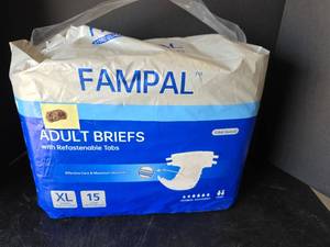 lot 490 image: FAMPAL Adult Briefs with Refastenable Tabs XL Size 15 Count