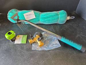 lot 497 image: 13ft x 40ft Garden Bird Netting, Heavy Duty Weed Tool, Hose Mender and Brass Dual Valve Hose Connector