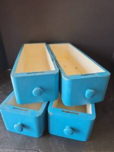 lot 502 image: Blue Wood Sewing Cabinet Drawers 4ct