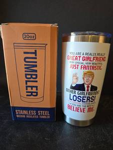 lot 519 image: Trump Girlfriend 20oz Stainless Steel Insulated Tumbler with Lid