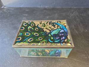 lot 607 image: Stained Glass Peacock Jewelry Box