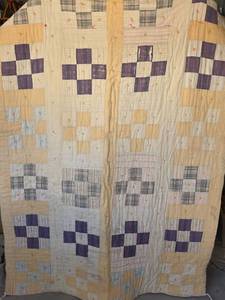 lot 654 image: Handmade Patchwork Quilt with Cross Pattern and Floral Print Backing