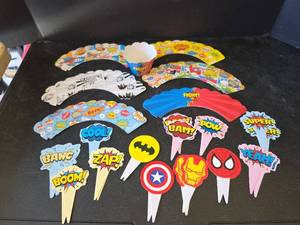 lot 675 image: Superhero Comic Party Cupcake Wrappers and Toppers