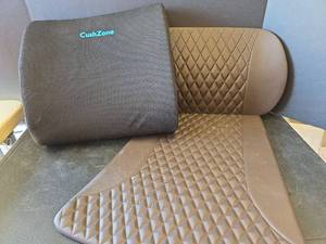 lot 695 image: CushZone Lumbar Support Pillow with Straps, Papa Zones Lumbar Support, and Seat Cushion