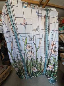 lot 742 image: Butterfly and Floral Design Shower Curtain with Hooks