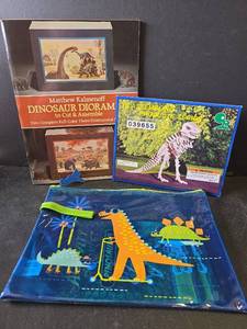 lot 763 image: Dinosaur Diorama, Pencil Pouch, and Skeleton Model