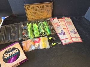 lot 784 image: Fishing Tackle and Metal Sign