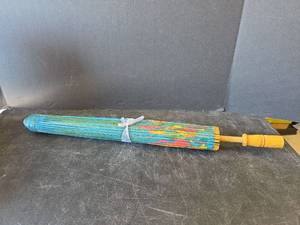 lot 838 image: Blue Paper Parasol with Tropical Hibiscus Floral Design (NEW)