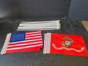 lot 843 image: American Flag and US Marine Corps Flag Set 12pc
