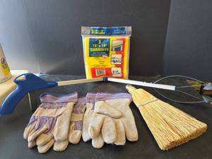 lot 855 image: Whisk Broom, Work Gloves, The Gripper, and Shammy Cloths