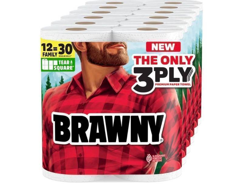 lot 28930 image: Brawny Tear-A-Square 3-Ply Paper Towels - 12 Rolls