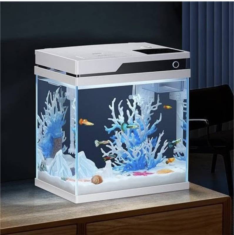 lot 50071 image: PONDON Smart Fish Tank 4 Gallon, Small Beta Fish Aquariums Startar Kit with Automatic Feeder, Glass Betta Tank with Filter and Light (4-Gal White)