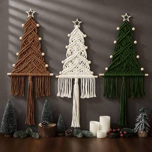 lot 8067 image: HunnmingRe Neutral Christmas Tree 3 Set Macrame Christmas Wall Decoration Hanging Ornaments Boho Wall Decor for Party Supplies(Beige, Brown and Army Green)