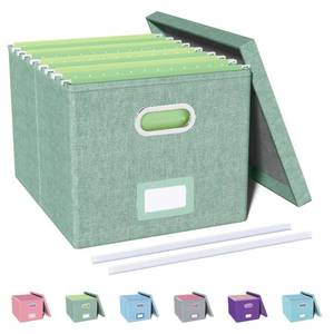 lot 8071 image: Oterri File Organizer, File Box, File Cabinet for Letter File Folder Storage, Portable Storage Bins with Lids for OfficeDecorHome,Document Organizer, 1 Pack,Green-Box Only