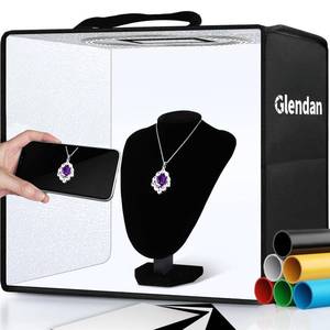 lot 8074 image: Glendan Portable Photo Studio Light Box,12x12 Professional Dimmable Shooting Tent Kit with 112 LED Lights & 6 Backdrops for Jewelry and Small Items Product Photography