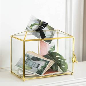 lot 8078 image: Giadun Glass Wedding Card Box with Slot, Large Clear Card Box 10.2 inch Gold Brass Gift Card Storage Box with Lock for Wedding Receptions, Baby Shower, Birthday Party, Bridal Shower