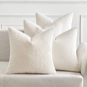 lot 8083 image: MIULEE Boho Farmhouse Throw Pillow Covers 18x18 Inch Set of 4 Soft Neutral Pillow Covers Cream White Corduroy Couch Pillowcases Home Decor for Sofa Living Room Bed