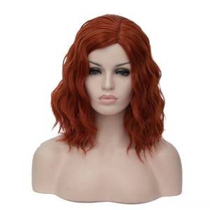 lot 8084 image: BUFASHION 14 Women Short Orange Red Kinky Straight Cosplay Synthetic Wigs With Air Bangs 46 Colors Available (Orange Red)