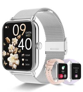 lot 8092 image: Smart Watch for Women with Bluetooth Call AnswerDail,1.85 DIY Dial Fitness Watch with Heart Rate Sleep Monitor Step Counter 120 Sports Modes Waterproof Womens Smart Watch for Android iOS (Silver)