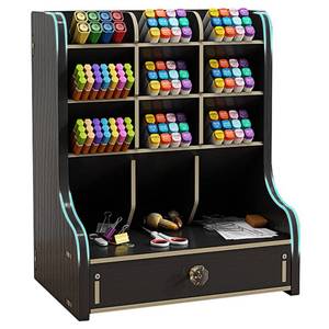 lot 8103 image: Marbrasse Pen Organizer for Desk��Updated Thicker Wooden DIY Pen Holder with Drawer Desk Stationary Organizer,Art Supply Organizer Storage for Home Office Supplies (Black)