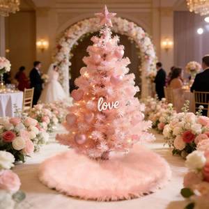 lot 8122 image: Ivarunner Small Pink Valentines Day Tree Skirt 24 Inch, Mini Pastel Fur Candy Tabletop Tree Skirt for 2-4 Foot Tree, Spring Easter Wedding Party Decor