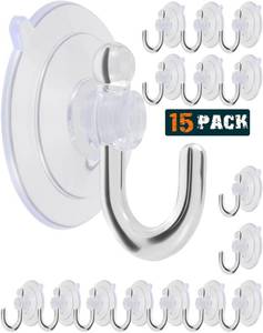 lot 8130 image: LUPYJI Suction Cup Hooks, Transparent PVC Removable Reusable, for Glass Windows, Mirrors, Doors, Tiles, 15 Pack