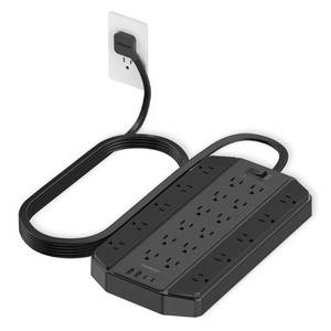 lot 8136 image: 4000 Joules Surge Protector Power Strip, TESSAN 22 Outlets Large Power Strip with 4 USB(2 USB C), 10FT Heavy Duty Extension Cord with Multiple Outlets, 1875W15A, for Home, Office, Gaming Room, Black