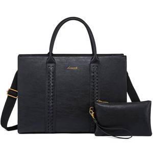 lot 8145 image: LOVEVOOK Laptop Bag for Women, Vintage Leather Work Bags, Professional Computer Bag Laptop Tote Bag, Business Handbag Office Briefcase Large Shoulder Purse, Black