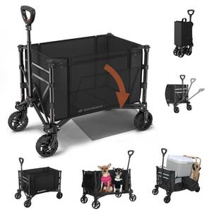 lot 8151 image: Raynesys 3 in 1 Collapsible Wagon Converts to Bench, 220lbs Foldable Wagon Cart with Wheels, 120L Shopping Cart for Groceries Folding Utility Wagon for Beach, Garden, Camping, Sport, Black