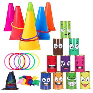 lot 8180 image: Hxezoc 36 Pack Carnival Games Set, 4 in 1 Soft Plastic Cones Cornhole Bean Bags Ring Can Toss Carnival Games Combo for Kids Adults Carnival Birthday Party School Field Indoor Outdoor Games Supplies