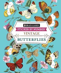 lot 8185 image: Brain Games - Sticker by Number - Vintage Butterflies (28 Images to Sticker)