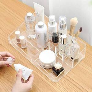 lot 8198 image: Sooyee Clear Makeup Organizer,9 Spaces Vanity Organizer Cosmetic Display Cases for Lipstick,Makeup Brushes and Skin Care Products,Plastic Makeup Storage