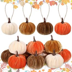 lot 8201 image: Vercraft 12 Pcs Thanksgiving Pumpkin Hanging Ornament 2 Inches Velvet Thanksgiving Fall Tree Decorations Fabric Small Tree Decorations for Farmhouse Harvest Autumn Home Party Decor(Neutral)