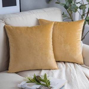 lot 8203 image: Phantoscope Pack of 2 Velvet Decorative Throw Pillow Covers Soft Solid Square Cushion Case for Couch Khaki 18 x 18 inches 45 x 45 cm