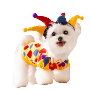 lot 8206 image: FLAdorepet Dog Circus Clown Costume with Joker Hat,Dog Cat Halloween Mardi Gras Outfit Party Jester Costumes Cosplay Apparel,Winter Pet Knitted Sweaters Clothes for Small Medium Dogs Cats,X-Large