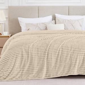 lot 8210 image: BEDELITE King Size Blanket for Bed, 300GSM Soft & Warm Fleece Blanket, Decorative and Giftable Striped Beige Blankets for Women, Men, 108x90