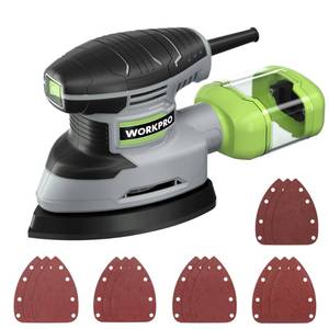 lot 8216 image: WORKPRO Detail Sander, 13,000 OPM Compact Electric Sander with Dust Collector, 1.6Amp Power Sander with 15PCS Sanderpapers for Tight Spaces Woodworking