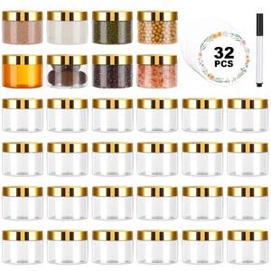 lot 8217 image: ZhouBoat 32 Pack 5 oz Plastic Jars with Gold Lids, Clear Empty Body Butter Containers Travel Size Cosmetic Bottles for Make Up and Food Storage