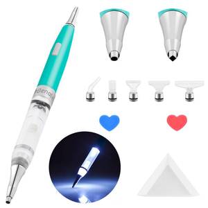 lot 8224 image: benote Original Diamond Art Painting Pen Lighted Drill Pen 2.0 Metal Sticky Pen Tips, Diamond and Painting Accessories with Multi Replacement Pen Heads and Wax - B7 Turquoise