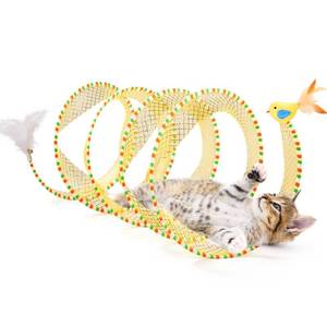 lot 8225 image: Potaroma Spiral Tunnel Cat Toy, Self Play Cat Play Spiral Kitten Collapsible Spring Tunnel Toy for Indoor Cats with Feather and Bell, 20 Inches Unfolded