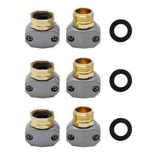 lot 8227 image: Anxingo 3 Sets Garden Hose Repair Kits, Fittings Aluminum Water Hose Ends Male and Female Hose Connector with Zinc Clamp Fit for All 58 and 34 Garden Hose