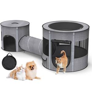 lot 8237 image: Portable Cat Playpen with Tunnel, 3 in 1 Foldable Puppy Play Pen, Waterproof Bottom, Enclosed 2-Room Separable Pet Tent for IndoorOutdoor, Multi-Purpose Enclosure Crate Cage for Kitten Dog Rabbit