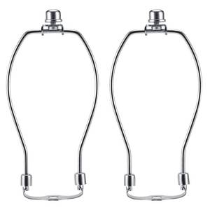 lot 8243 image: 7 Inch Nickel Lamp Harp Holder with Finial and Detachable Saddle Base, Light Duty, Saangseon Set of 2 DIY Lighting Accessories Horn Frame Lamp Shade Brackets