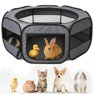 lot 8248 image: UWE Extra Large Small Animal Playpen, XL Portable Pet Playpen for Rabbit, Kitten, Guinea Pig, Hamster, Puppy - Waterproof Foldable Mesh Tent with Zipper Cover, Indoor Outdoor Use, Dark Grey