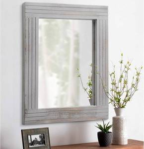 lot 6708 image: $51 Large Rustic Wall Mirror, Rectangular Vintage Wood Frame, 26 x 18