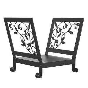 lot 6710 image: Decorative Flowing Leaf Black Wrought Iron Firewood Rack-DISCONTINUED