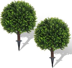lot 6712 image: $57 Set of 2 Boxwood Topiary Balls with Ground Spikes 22 UV-Resistant