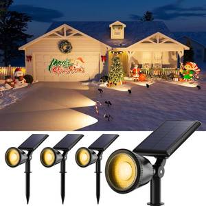 lot 6737 image: 4 Solar Powered LED Spotlights Waterproof Bright White